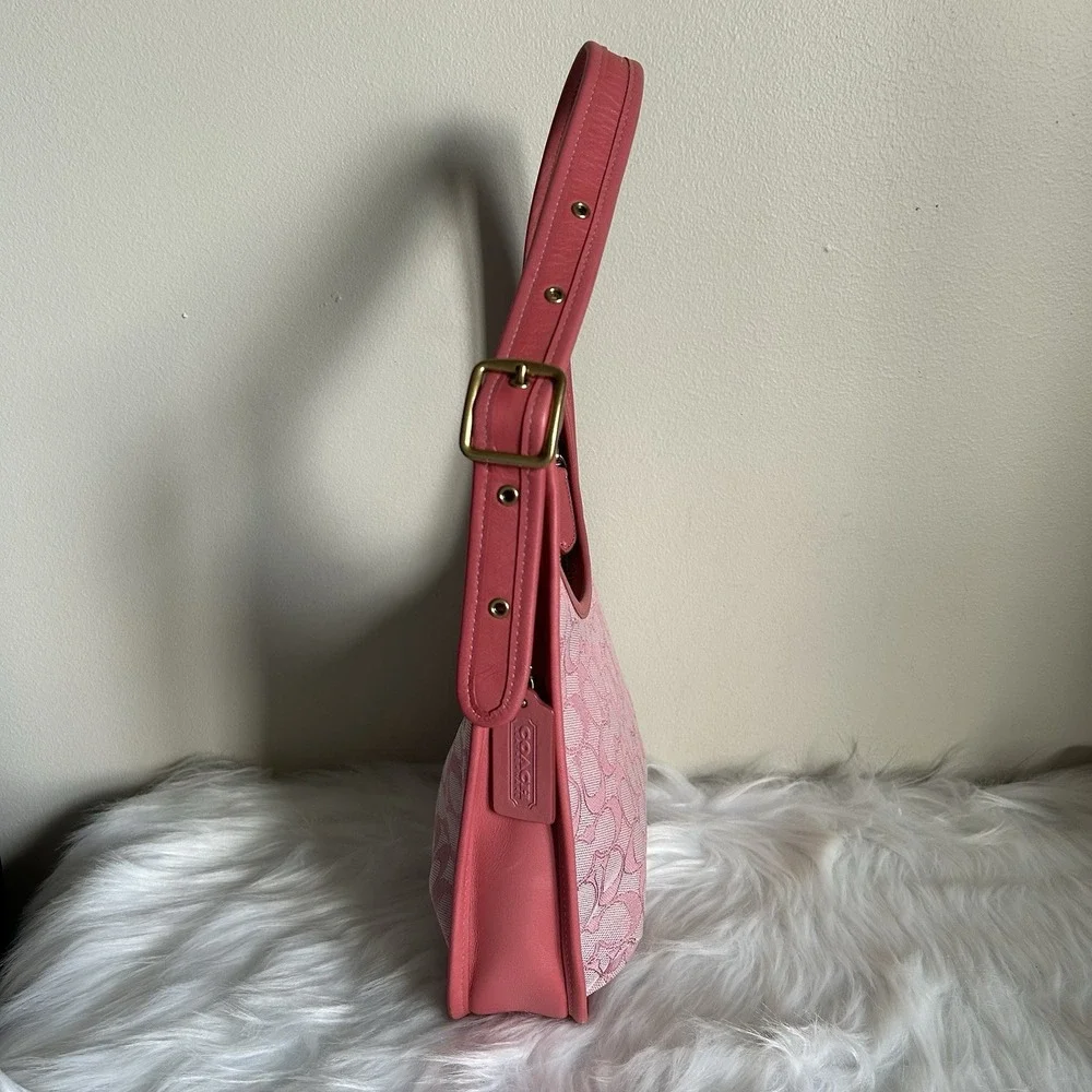 Coach Ergo Pink‎ Signature Jacquard Leather Shoulder Bag C2588 Good